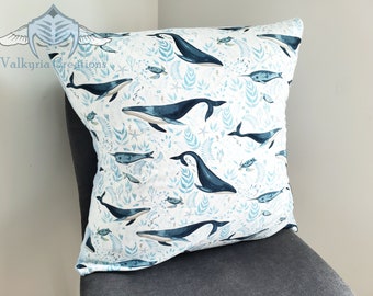 White Whales Cotton Pillow Cover- 18"x18"