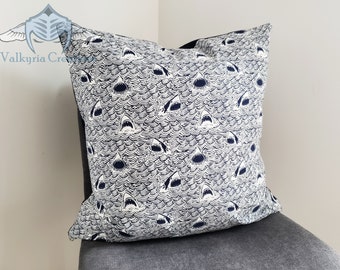 Indigo Sharks Cotton Pillow Cover- 18"x18" and 16"x16"