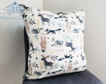 Cream Moose & Friends Throw Cushion Pillow Cover - 18"x18"