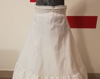 Original 80's Vintage long underskirt petticoat, White, with elastic waistband, zip and three flounces frill. Made in USA