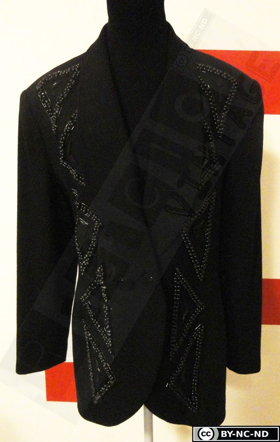 Giacca in lana anni '80, colore Nero con ricamo g… - image 1