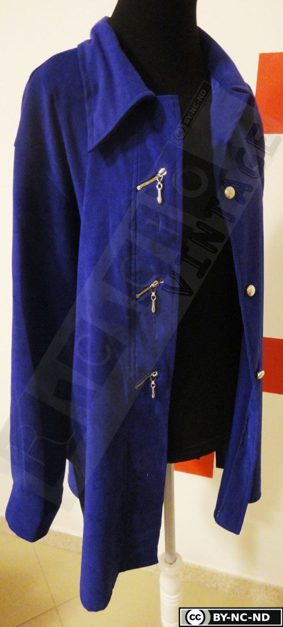 Maxi camicia in velluto anni '80, colore blu - vi… - image 3