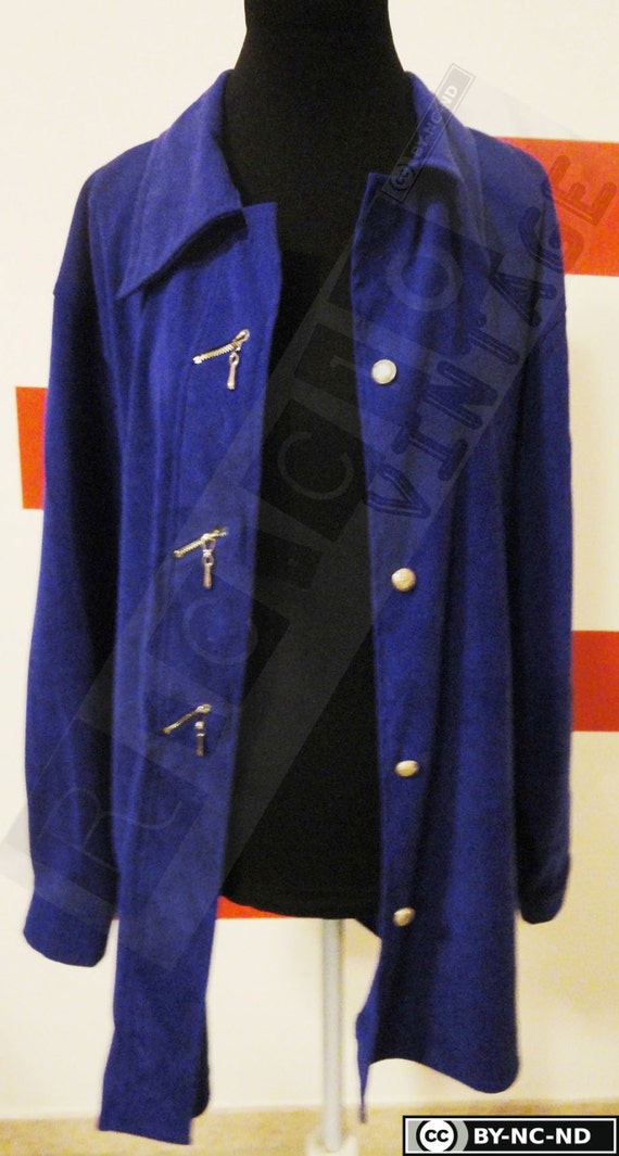 Maxi camicia in velluto anni '80, colore blu - vi… - image 1