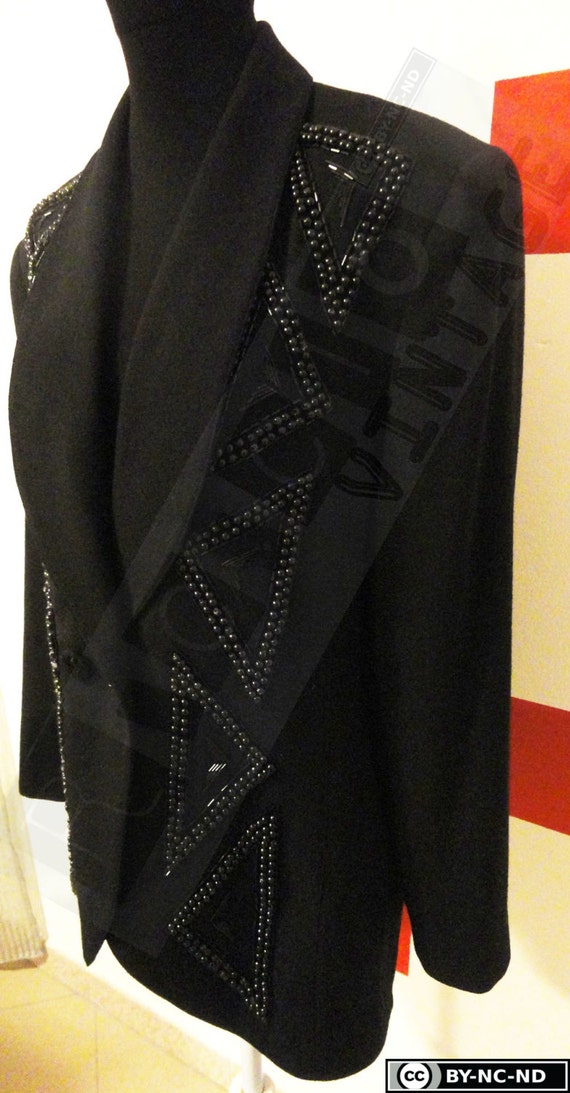 Giacca in lana anni '80, colore Nero con ricamo g… - image 2