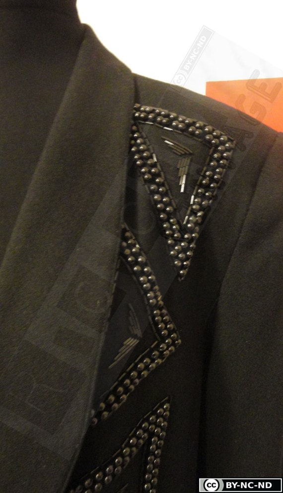 Giacca in lana anni '80, colore Nero con ricamo g… - image 3