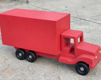 Vintage Red Box Truck Wood Handmade 24” long