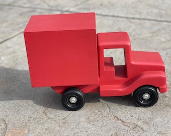 Vintage Red Box Truck Wood Handmade 16” long