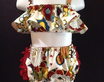 Girls bandeau top and diaper cover set, baby girls clothing, toddler summer outfits, photo prop