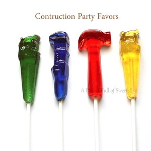 Construction Birthday Party, Construction Baby Shower Favors, Construction 1st Birthday, Mechanic Wedding Favor, 12 Lollipop Favors, Vegan