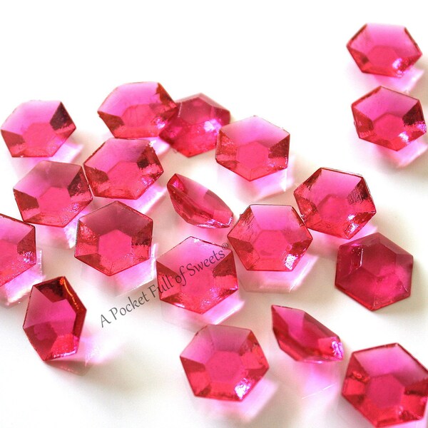 40 Edible Diamonds, Wedding Cake Topper, Crystals, Cupcake Toppers, Cake Bling, Hot Pink, Sugar Gems, Fuchsia, Cake Decor, Ready To Ship