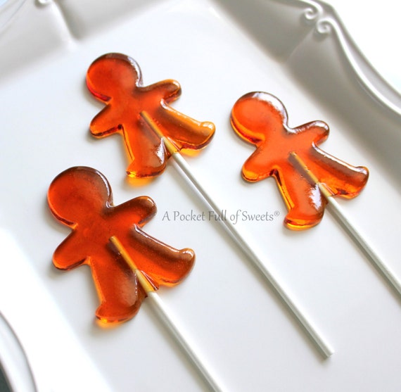 Clear Toy Candy, 10 Barley Sugar Lollipops, GINGERBREAD MAN Stocking Stuffers, Barley Sugar Candy, Christmas Gifts, Holiday Favors, Vegan Il_570xn