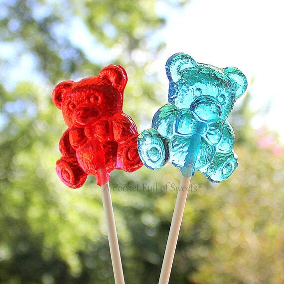 12 Teddy Bear Baby Shower Favors NON GMO. Bear Party Favors Bear Wedding Clear Toy Candy Bear 1st birthday Bear Barley Pops Vegan Pops by A Pocket Full of Sweets Catch