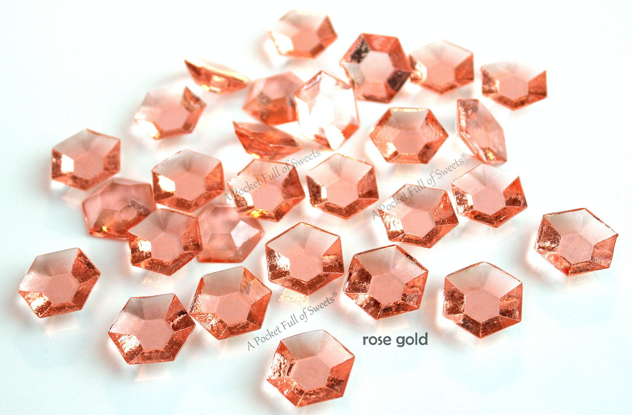 Rose Gold Cake Decorations, Edible Diamonds, Sugar Gems, Wedding Cake Topper, Birthday, Cake Bling, Cupcake Toppers, Sweet 16, Bridal Shower