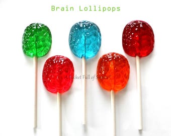 Science Party Favors, NON GMO, Mad Scientist Birthday Party, 12 Brain Lollipops, Zombie Birthday Party, Clear Toy Candy, Halloween Party