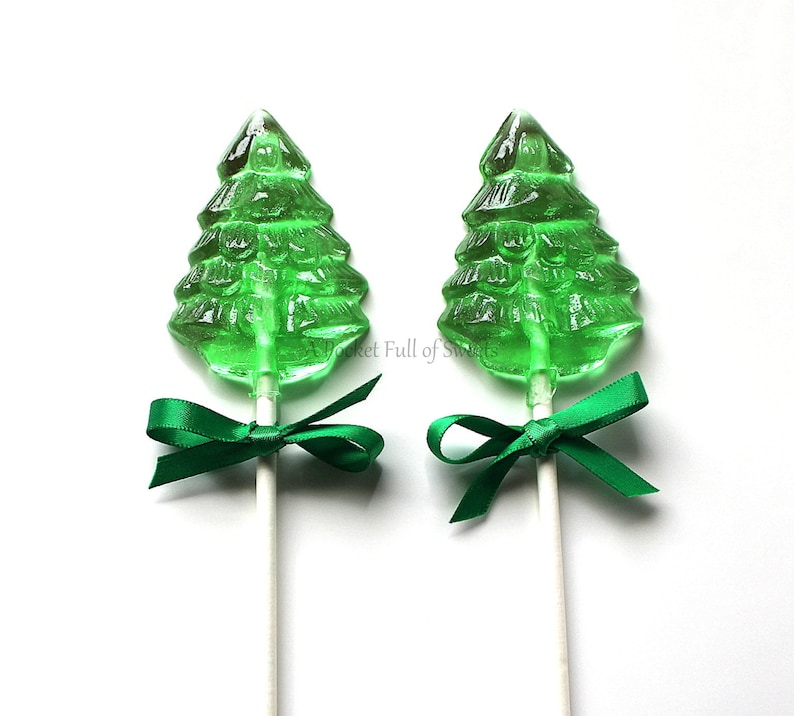 Clear Toy Candy, NON GMO, Stocking Stuffer, BARLEY Sugar Candy, Christmas Party Favor, Barley Lollipops, Christmas Gift, For Grandma Grandpa 12 Green Trees