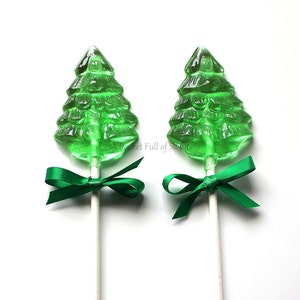 Clear Toy Candy, NON GMO, 12 Barley Sugar Candy Lollipops, Christmas Party Favors, Christmas Tree, Stocking Stuffer, Holiday Gift Ideas Green