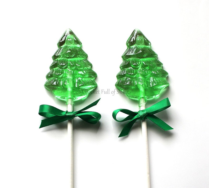 Clear Toy Candy, NON GMO, 12 Barley Sugar Candy Lollipops, Christmas Party Favors, Christmas Tree, Stocking Stuffer, Holiday Gift Ideas Green