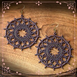 Antique Purple Beaded Mandala Hoop Earrings