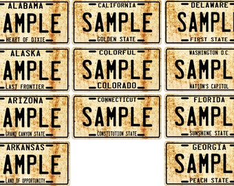 Custom Personalized Metal Vintage Weathered Black and White License Plate Your Name, Your Text, Your State - Choose from all 50 States