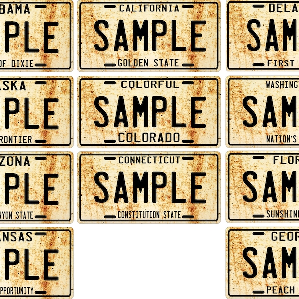 Custom Personalized Metal Vintage Weathered Black and White License Plate Your Name, Your Text, Your State - Choose from all 50 States