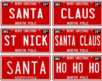 SANTA CLAUS Christmas Ornament Bicycle/ATV/Lawnmower 3" x 6" Metal License Plate