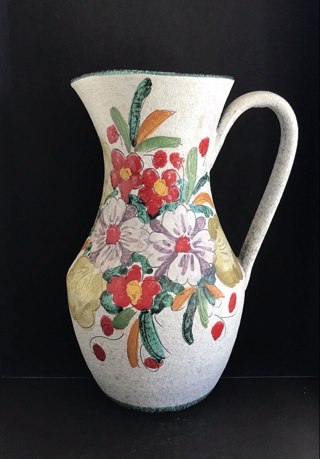 Italian Pottery Ceramic Hand Made & Painted Water Pitcher Ewer Jug ...