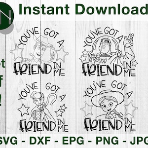 Tu as un ami en moi | Personnages principaux SET OF 4 Inspired Svg, Dfx Cut File pour Cricut et Cameo | Eps Png Pdf pour les artisans | Imprimable