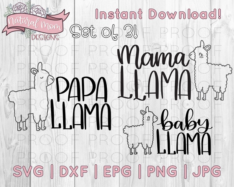 Download Mama Llama Baby Llama and Papa Llama Set of 3 Bundle SVG ...