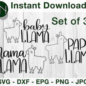 Mama Llama, Baby Llama and Papa Llama Set of 3 Bundle SVG, DFX Cut File for Cricut and Cameo | Eps Png Pdf for Crafters | Printable, Clipart
