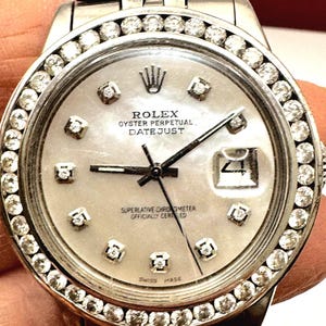 Mens Rolex Date Just 36mm MOP W/Diamond And Diamond Bezel