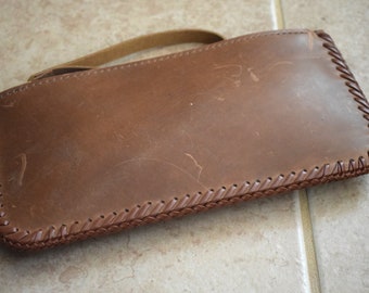 Brown Leather Zippered Wristlet