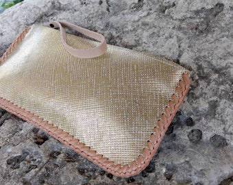 Gold Leather Zippered Wristlet