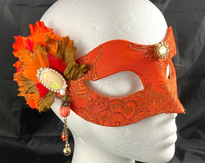 Orange Masquerade Mask, Orange Dupioni Taffeta Fall Masquerade Mask
