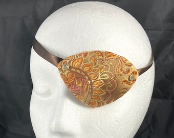 Parche de ojo pirata, parche de brocado de satén dorado, parche dorado para el ojo izquierdo