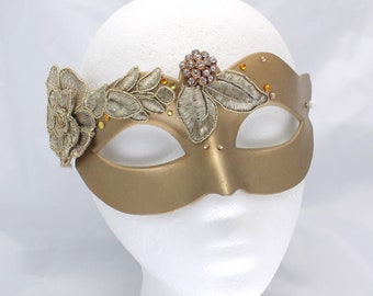 Gold Masquerade Mask with Gold Leaves, Gold Eye Mask, Gold Flower Eye Mask