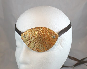 Pirate Eye Patch, Gold Paisley Satin Brocade Eye Patch - Left Eye