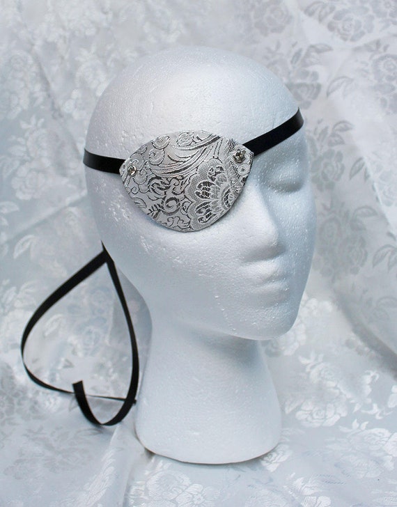 White Eye Patch MADE to ORDER White and Silver Paisley - Etsy