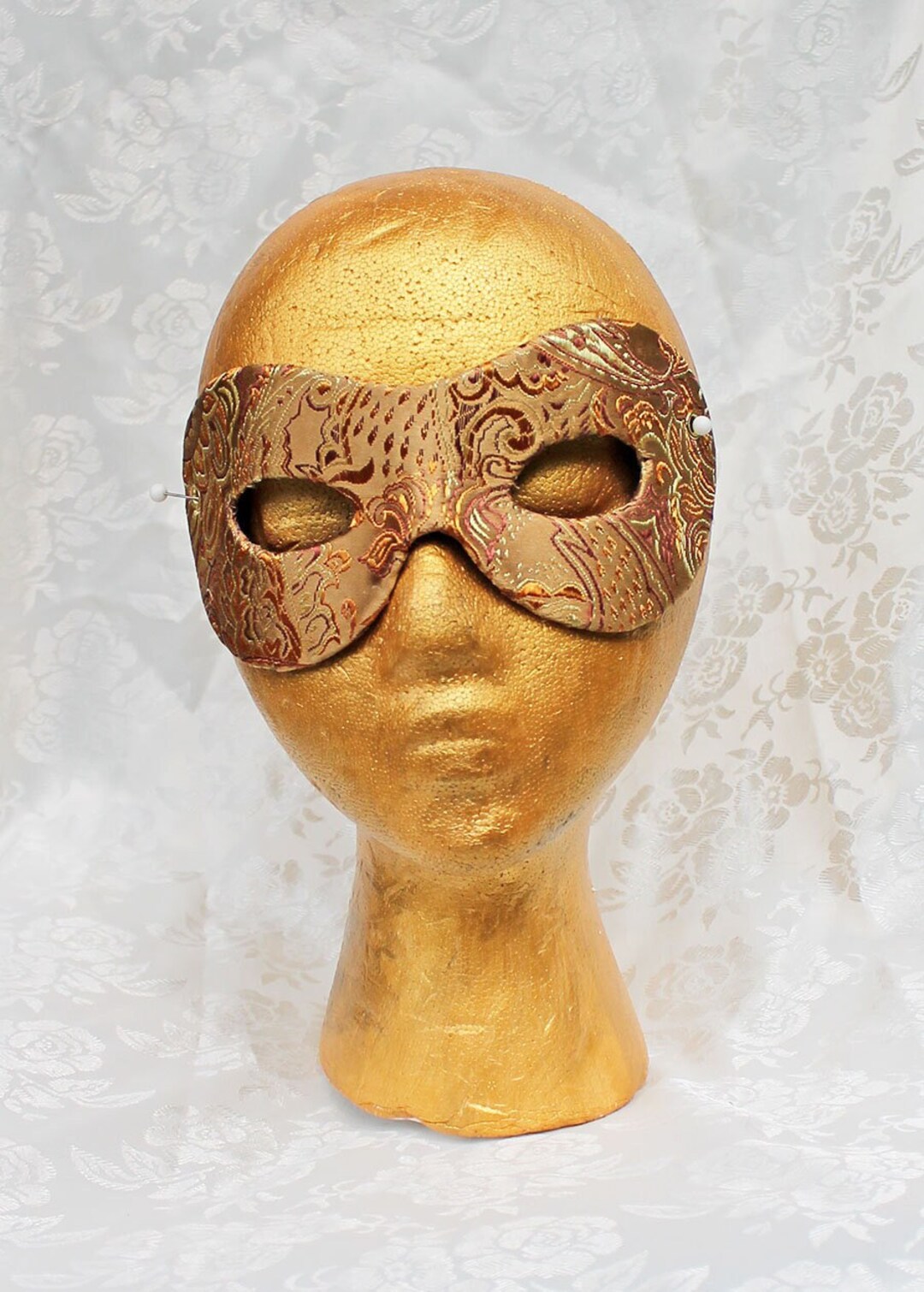 Gold Eye Mask, Gold and Brown Paisley Satin Brocade and Leather Eye