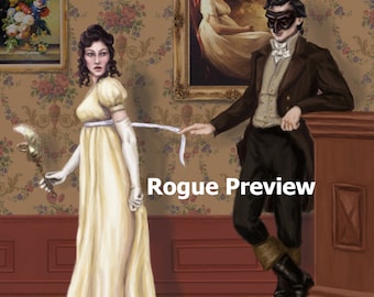 Regency Masquerade Print Download, "The Rogue" Regency Fantasy Art Work by Dara Trahan, Instant Download