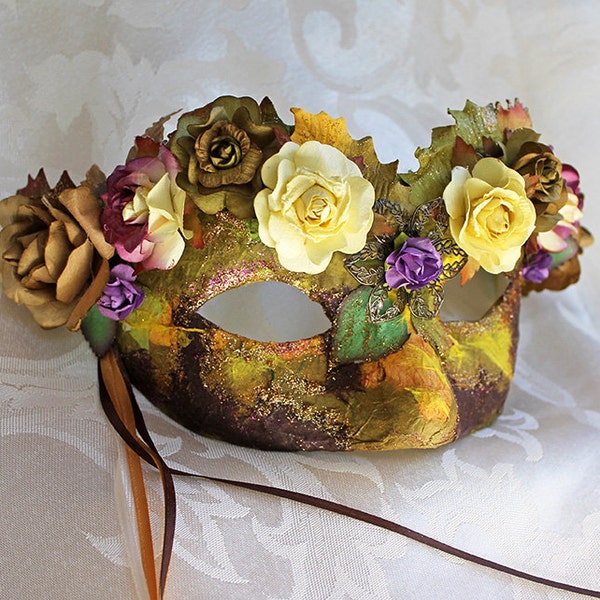 Early Autumn Mulberry Flower Renaissance Fair Mask Paper Mache Masquerade Ball Mask