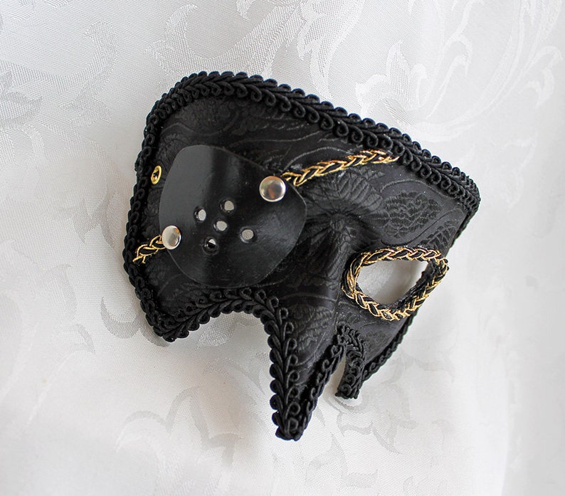 MADE TO ORDER Black Brocade and Leather Pirate Renaissance Fair Masquerade Mask with Eye Patch Brocade Pirate Mask