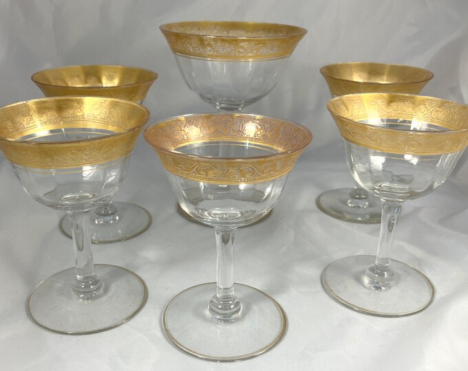 Gold Rimmed Vintage Glasses, Cordial Wine Martini Glasses With Gold