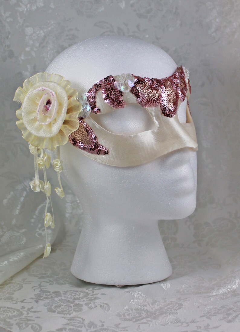 Square Ruffle R Entry Masks Ivory Satin Mask, Women's Pale Champagne Satin Masquerade Mask With ...