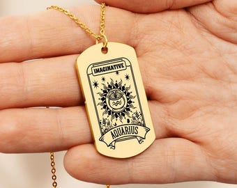 Aquarius Zodiac Necklace, Astrology Necklace, Tag star sign necklace, Spiritual Jewelry, Best Friend Gift, Star Sign Necklace, Birthday Gift