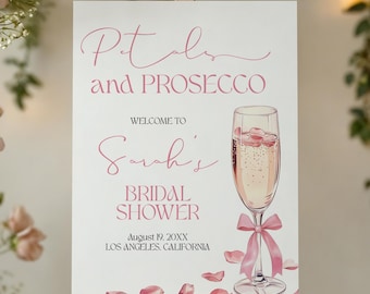 Petals and Prosecco Bridal Shower Welcome Sign: Editable Canva Template (Digital Download)