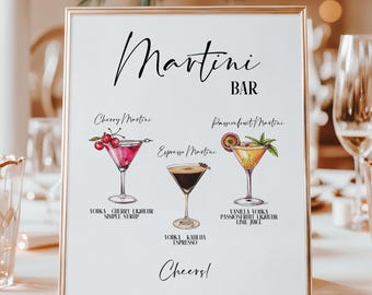 Plantilla de letrero para bar de martinis: Menú de bebidas de autor editable (descarga digital imprimible en Canva)