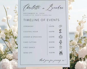 Minimalist Script Wedding Timeline Sign Template: Editable Order of Events (Canva Digital Download)