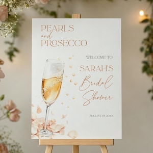 Pearls & Prosecco Bridal Shower Welcome Sign: Editable Canva Template (Digital Download