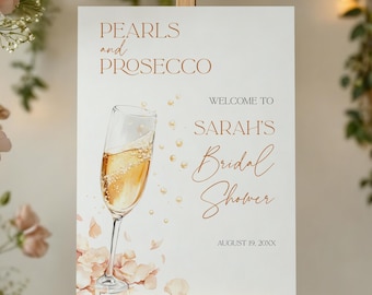 Pearls & Prosecco Bridal Shower Welcome Sign: Editable Canva Template (Digital Download