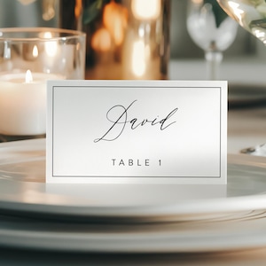 Minimalist Script Wedding Place Cards: Editable Canva Template (Digital Download)